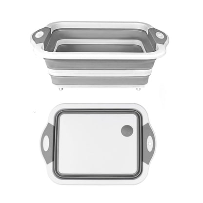 Camping Collapsible Cutting Board Dish Basin BBQ Prep Tub Camp Sink Dish Washing Station Multifunctional Storage Basket(Grey white)