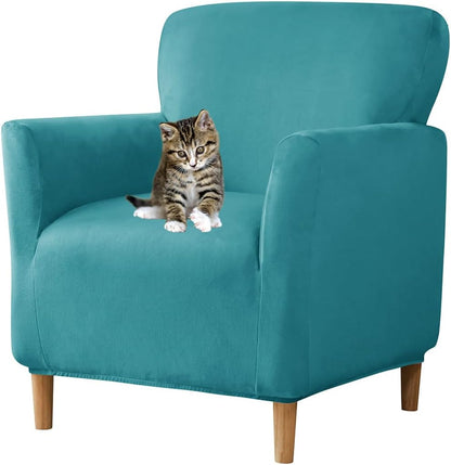 1-Piece Stretch Chair Covers with Arms Banquet Armchair Slipcover Velvet Mid Century Modern Armchair Slipcover