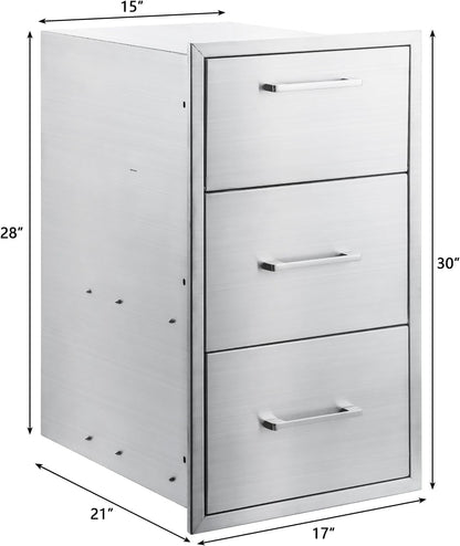 17W30H21D Inch Outdoor Kitchen Drawers Stainless Steel Double Drawer w/Paper Towel Holder Combo Works with Your Grilling or Prep Zones for Outdoor BBQ Island