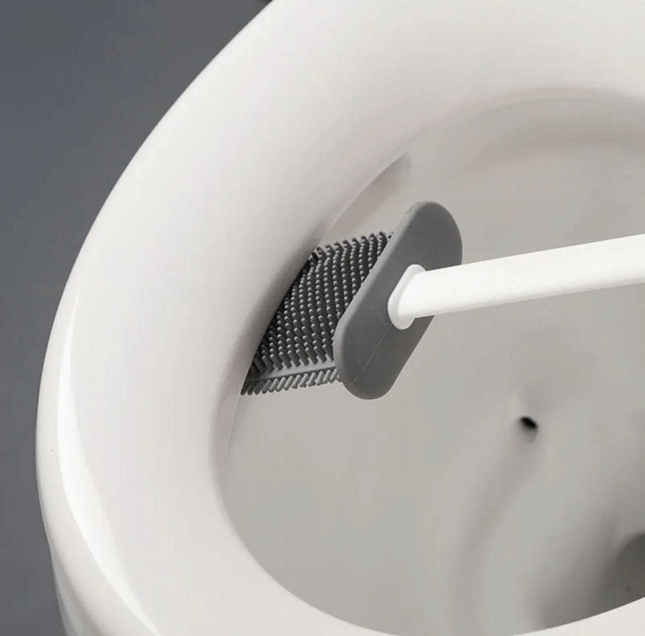 Toilet Bowl Brush and Holder Set with 2 Types of Brushes, Rubber & Silicone, Wall Mount Holder, Gray