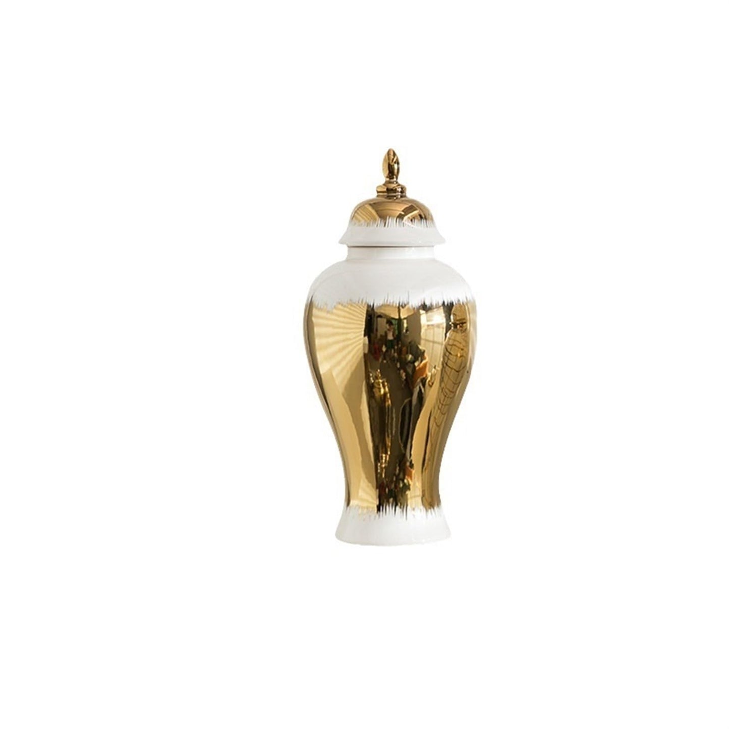 ZJYSMH decorative jars,ginger jar, Handcrafted Ginger Jar Ceramic White and Gold Vase Temple Jar for Weddings Office Party Living Room Home (Size : L)