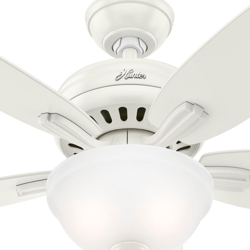 Hunter 52 inch Indoor Ceiling Fan with LED Light - White Ceiling Fan with Pull Chain, For Bedroom or Living Room, Standard Mount, No Remote, 5 Blades, Includes Bulbs - Newsome 53310, Fresh White