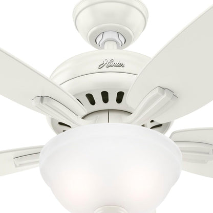 Hunter 52 inch Indoor Ceiling Fan with LED Light - White Ceiling Fan with Pull Chain, For Bedroom or Living Room, Standard Mount, No Remote, 5 Blades, Includes Bulbs - Newsome 53310, Fresh White
