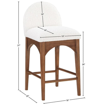 Meridian Furniture 399Cream-C Waldorf Collection Art Deco Stool with Rich Cream Boucle Fabric, Solid Ash Wood, Walnut Brown Finish, Counter Height Stool, 18" W x 20" D x 37" H, Cream