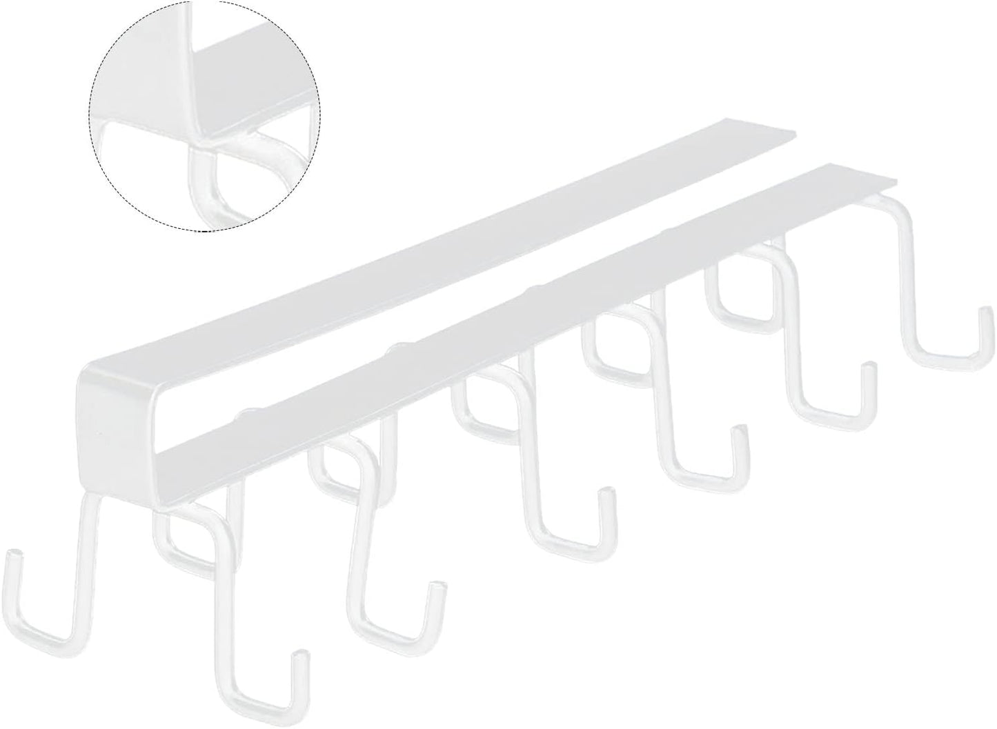 Kitchen Utensil Hanging Cups Storage Hooks with 6 Hooks, Under Cabinet Closet Cup Holder Hanger Hook Rack (White)