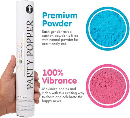 Clover Products Premium Gender Reveal Powder Cannon, 4 Pack with 2 Pink & 2 Blue, 12 Inch Compressed Air Powered