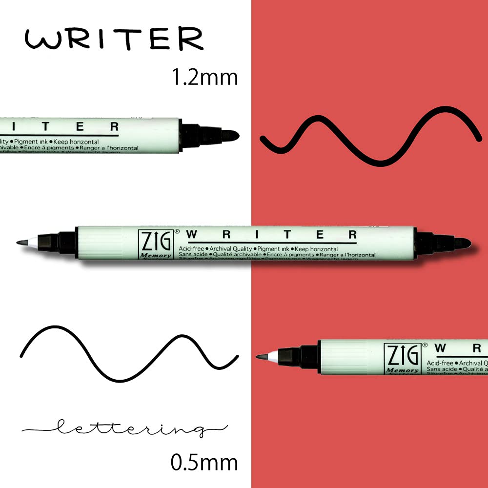 Kuretake ZIG Twin Marker BLACK 4 Assortment set for Hand Lettering, Calligraphy Art, Illustration, Journaling, Cartooning, AP- Certificated, Made in Japan