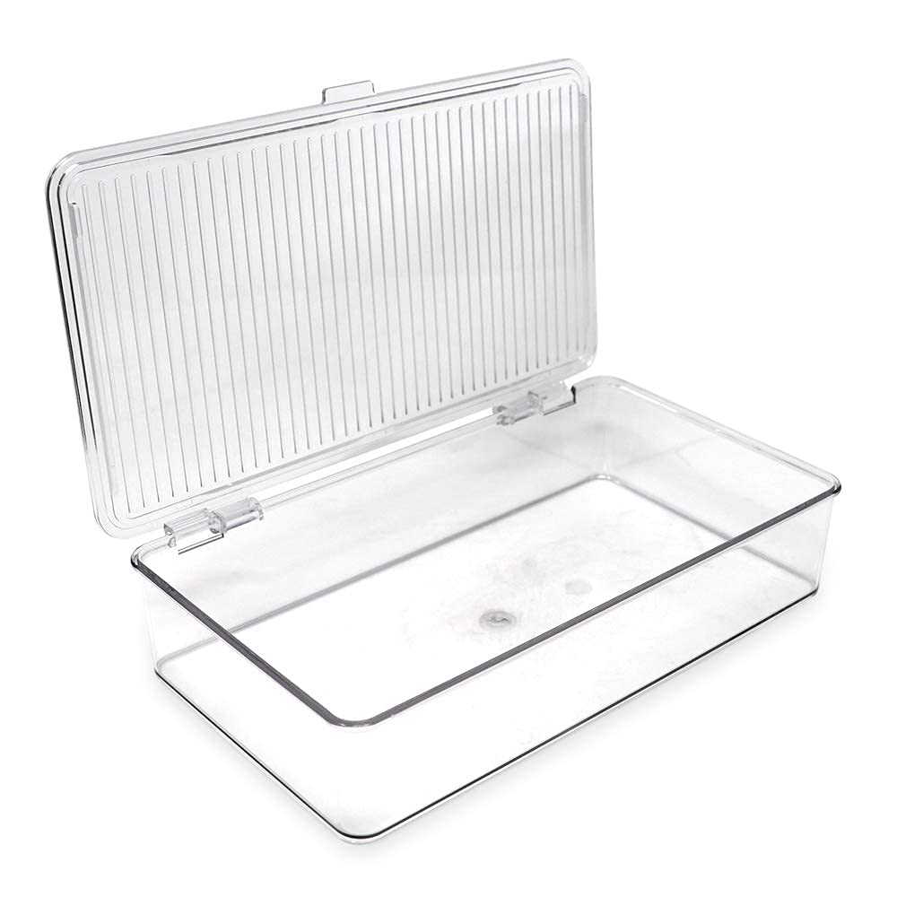 Isaac Jacobs Small Stackable Organizer Bin (10.75” x 6.5” x 2.4”) w Hinged Lid Clear Storage Box Home Office School Fridge Bathroom Kitchen Pantry Container BPAFree Food Safe (Small Clear)