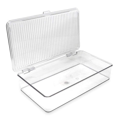 Isaac Jacobs Small Stackable Organizer Bin (10.75” x 6.5” x 2.4”) w Hinged Lid Clear Storage Box Home Office School Fridge Bathroom Kitchen Pantry Container BPAFree Food Safe (Small Clear)