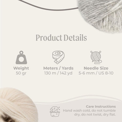 Cloud Chunky Blend Yarn 2-Pack, Super-Soft Baby Alpaca & Merino Fiber Blown into a Recycled Polyamide Tube, Premium Yarn Spun in Peru, Available in 12 Colors for Knitting and Crocheting, Snow.
