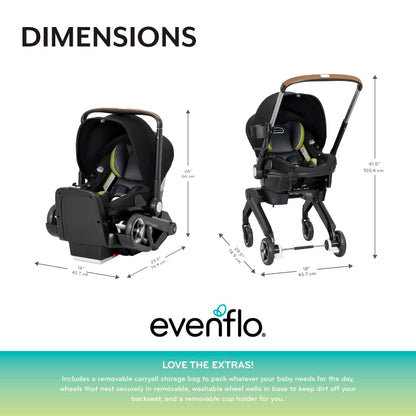 Evenflo Shyft DualRide Preemie and Infant Car Seat Stroller Combo 3-30lbs with Carryall Storage (Durham Green)