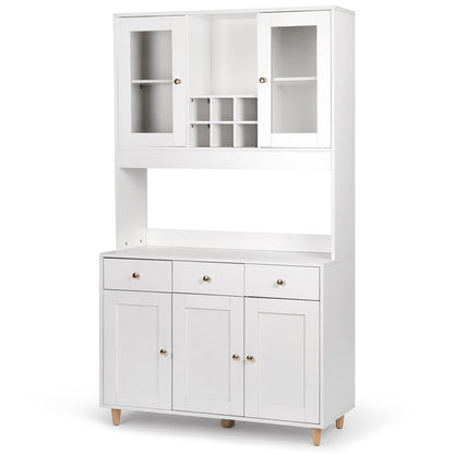 VOWNER 71" Traditional Freestanding Kitchen Pantry Storage Cabinet, with 3 Drawers and 5 Cabinets, White