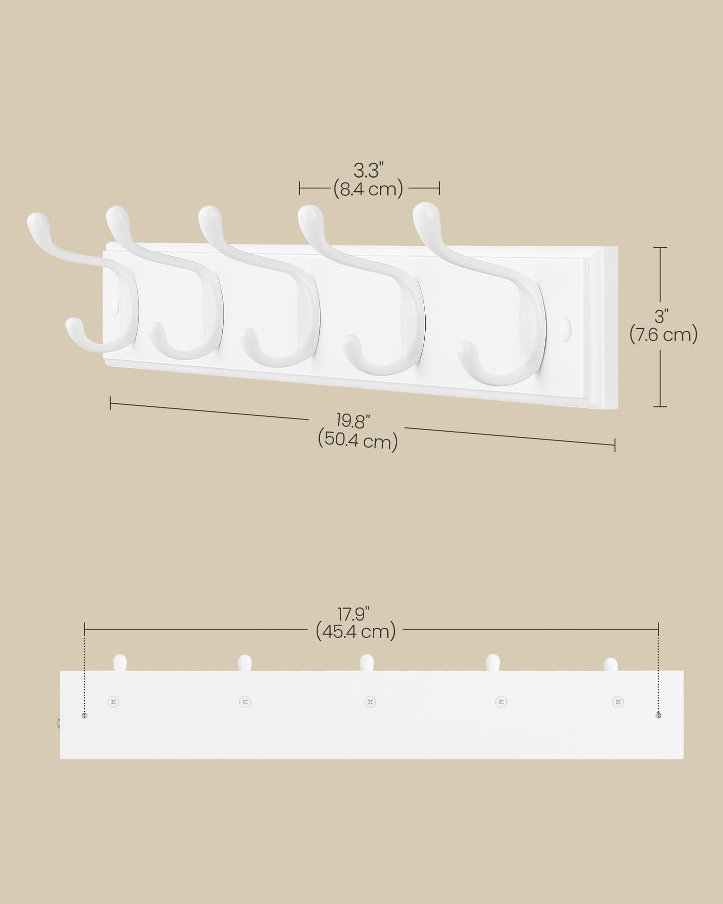 SONGMICS Wall-Mounted Coat Rack, Hook Rack, 5 Dual Metal Hooks, for Coats, Bags, Keys, in The Entryway, Bedroom, Living Room, White ULHR235W01