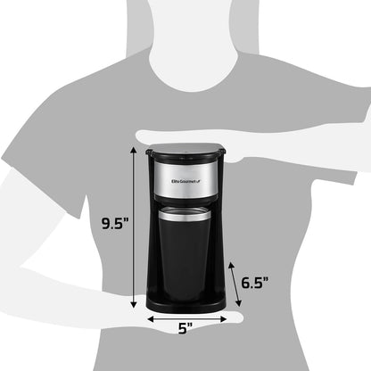 Elite Gourmet EHC112 Personal Single-Serve Coffee Maker, Includes 14Oz Stainless Steel Thermal Travel Mug