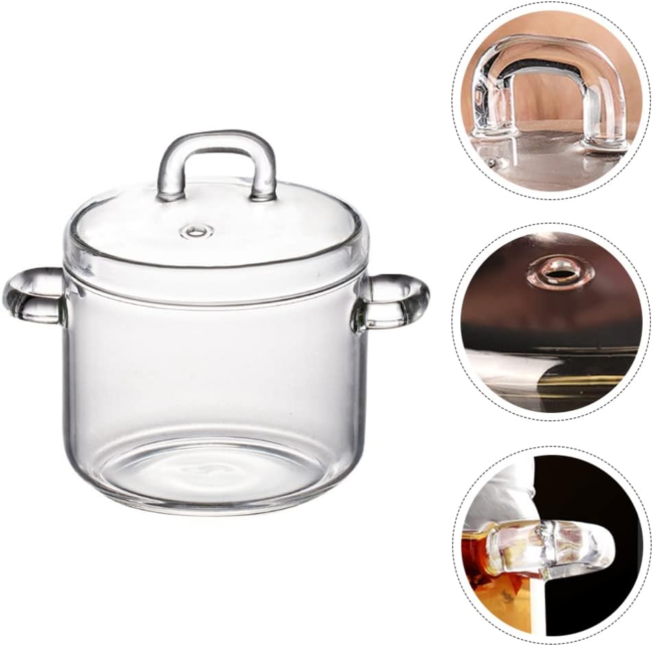 DOITOOL Saucepan with Cover 350ML, Resistant Cooking Pot with Lid, Clear Stovetop Cookware Set for Milk, Pasta, Soup