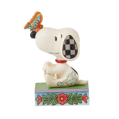 Enesco Peanuts by Jim Shore Collection Snoopy Balancing Butterfly on Nose Figurine- Stone Resin Hand Crafted Painted Collectible Peanuts Snoopy Figurines Home Decor Statue, 4.41 Inch