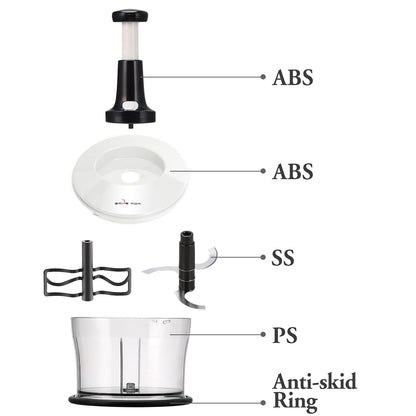 Smile mom Vegetable Chopper Food Chopper, Quick Hand Press Chopper Dicer, Pro Food Cutter, Easy to Chop Vegetables, Fruits, Herbs, Salsa, Puree, Pesto, ABS Food Grade Material 1.2L White