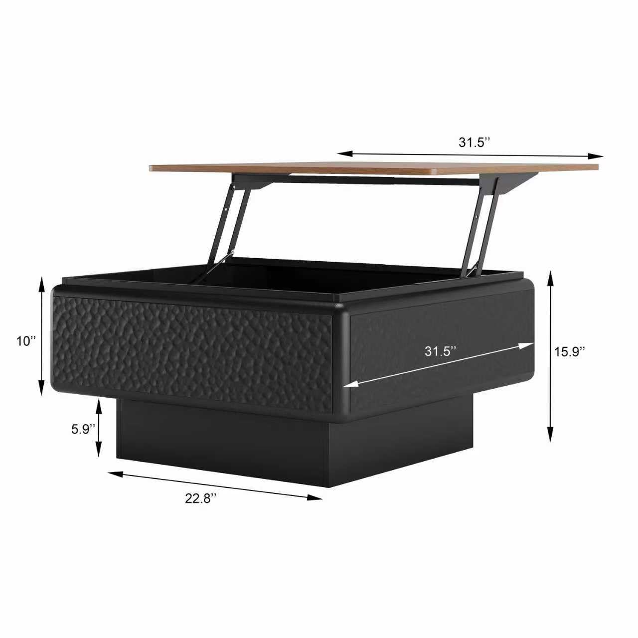 KEIKI 31" Lift-Top Coffee Table with Hidden Storage, Adjustable Height Square Coffee Table, Modern Wood Farmhouse Coffee Table for Living Room, Space-Saving, Black