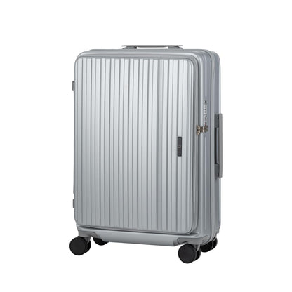 LEGEND WALKER 24" Checked Luggage, Front Opening Expandable Hardshell Suitcase with Spinner Wheels, TSA Lock, USB Port & Cup Holder, Silver, 5524-60