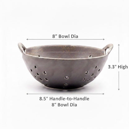 Amitofo 8" Ceramic Berry Colander with Handles, Reactive Glaze Fruit Washing Bowl, Rustic Stoneware Pasta Strainer for Kitchen (Charcoal Grey)