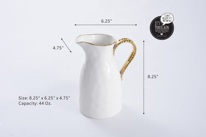 Pampa Bay Golden Salerno Titanium-Plated Porcelain Water Pitcher, 8.25 x 6.25 x 4.75in