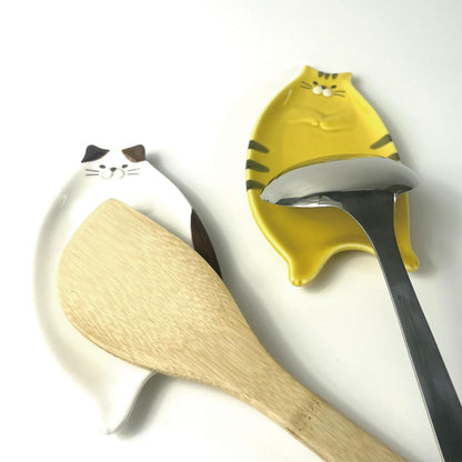 Spoon Rest for Stove Top [ Designed in Japan ] Cute Ceramic Spoon Rest/Holder for Kitchen Counter (tabby cat)
