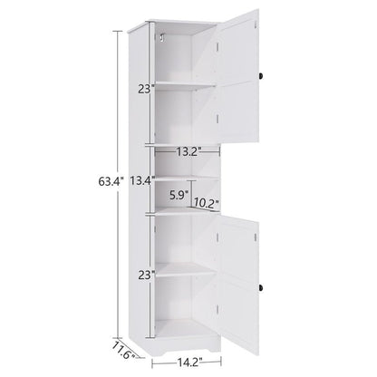 Viaozutis Tall Bathroom Storage Cabinet, Vertical Freestanding Organizer with Adjustable Shelf, Slim Design for Small Bathrooms, Towels & Toiletries Storage（White）