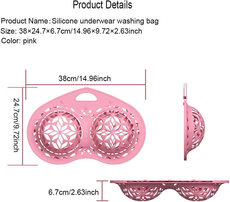 Bra Washing Bag Silicone Mesh, Reusable Pink Silicone Bra Wash Bag Fits A-C Cup Bras, Anti-Deformation Lingerie Bag