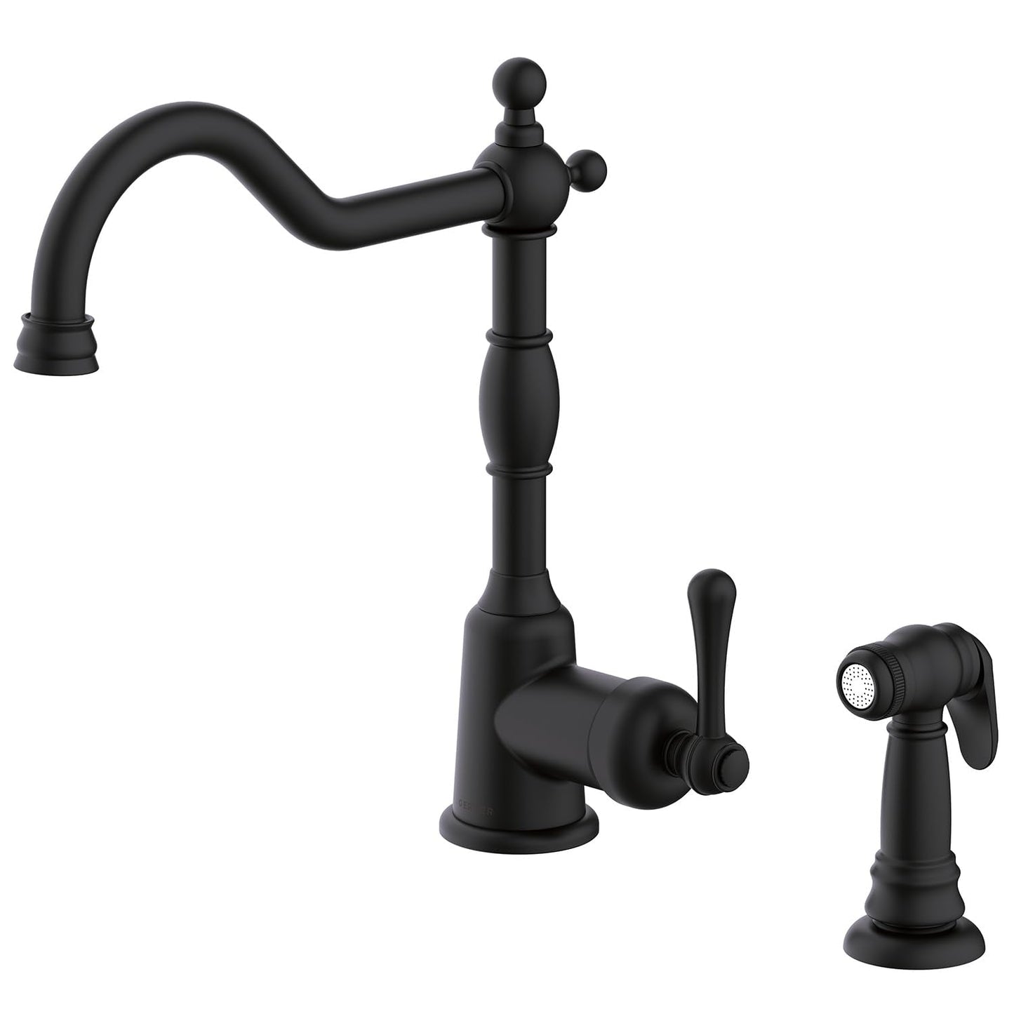 Gerber Opulence Black Kitchen Faucet with Side Spray - Farmhouse Style, Single Handle, Heavy-Duty Brass Construction, 2-Hole Installation in Satin Black, D401157BS