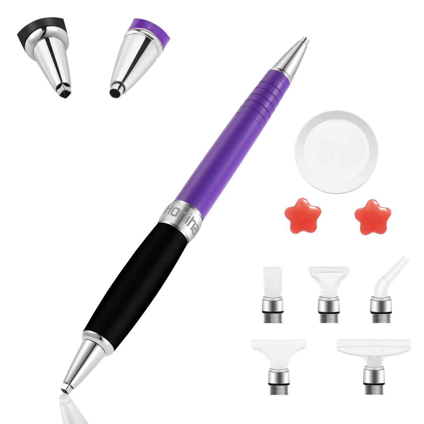 Square Diamond Art Painting Tools, Metal Drill Pens with Square and Round Drill Head Plus Multiplacer Tips, Comfort Grip 5D Diamond Art Painting Pen (Purple)