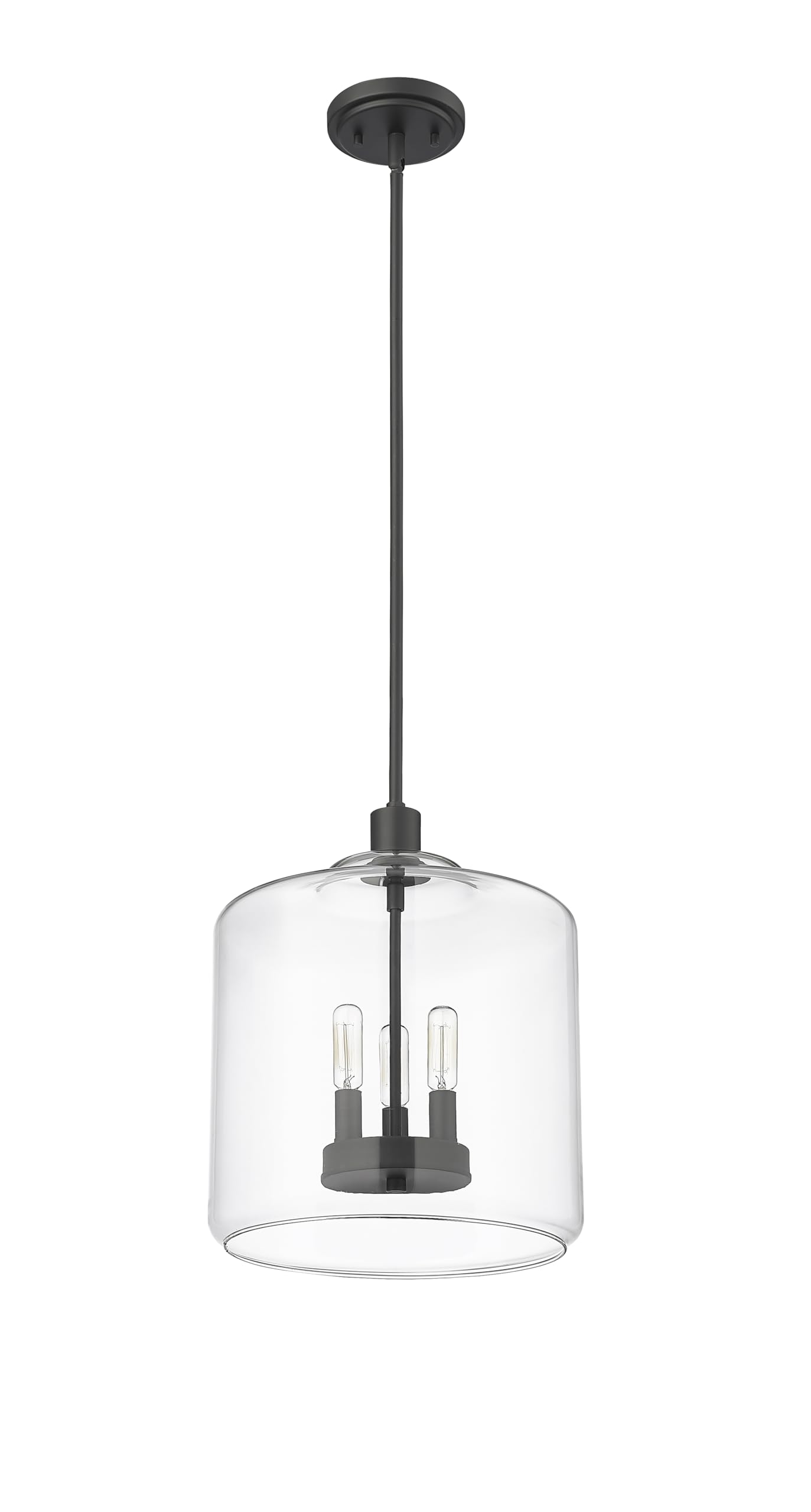 ML Lighting | Asheville Collection | 46933-MB | Metal 3-Light Pendant in Matte Black with Clear Glass Shade | Adjustable 3-Section Stem Design | Modern Design with an Heirloom Quality