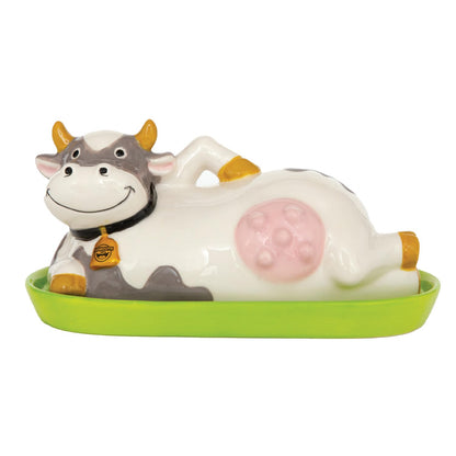 BigMouth Inc Udderly Buttery Novelty Butter Dish, Ceramic Cow-Shaped Lid, Great Homestead Gift, Holds 1 Stick, Farmhouse Kitchen Decor