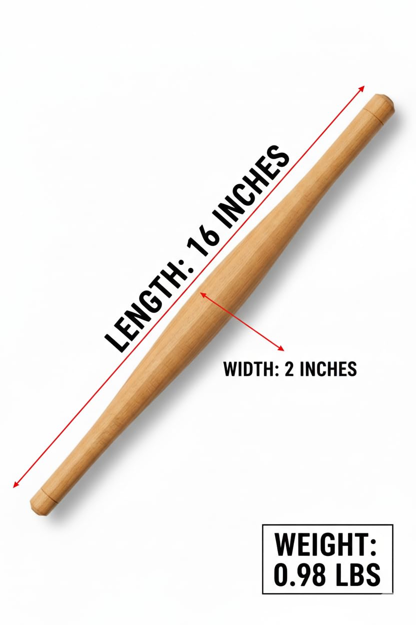 16Inch Professional French Rolling Pin for Baking Premium Sal Hardwood Dough Roller for Pizza Pastry Fondant & Cookies Lightweight Durable & Moisture Resistant Tapered Wood Roller for Kitchen