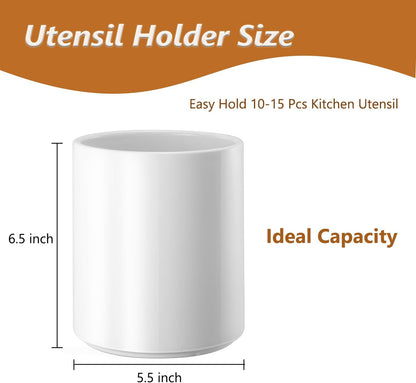Utensil Holder for Kitchen Countertop, Ceramic Cooking Utensil Holder, Large Modern Spatula Organizer, 6.5”H x 5.5”D