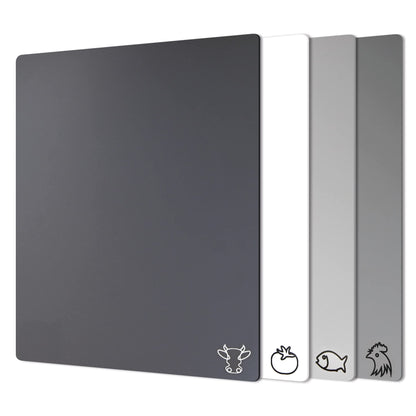 Fotouzy Plastic Cutting Boards with Food Icons, Flexible Cutting Mats, Set of 4, BPA-Free, Non-Porous, Non-slip Back and Dishwasher Safe, Modern Neutral Colors Gray