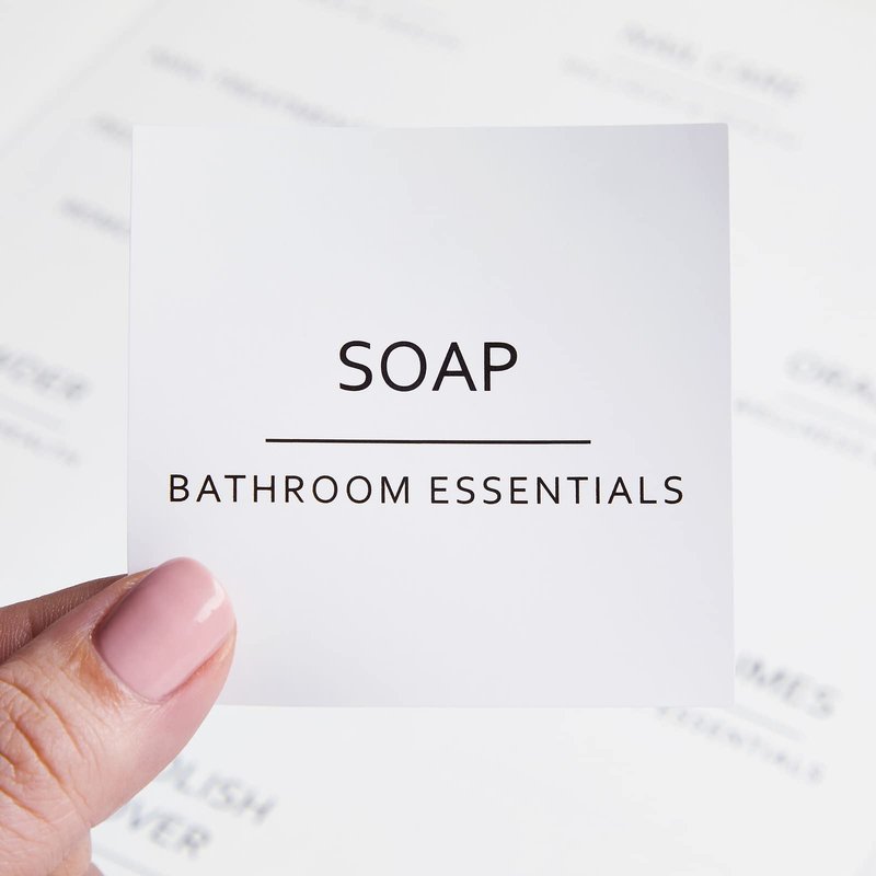 Talented Kitchen Minimalist Bathroom Labels for Organizing - 174 Labels, 2.5" x 2.5" & 2.5" x 0.75", Black on White - Stickers for Jars & Bottles - Water-Resistant for Medicine Cabinet