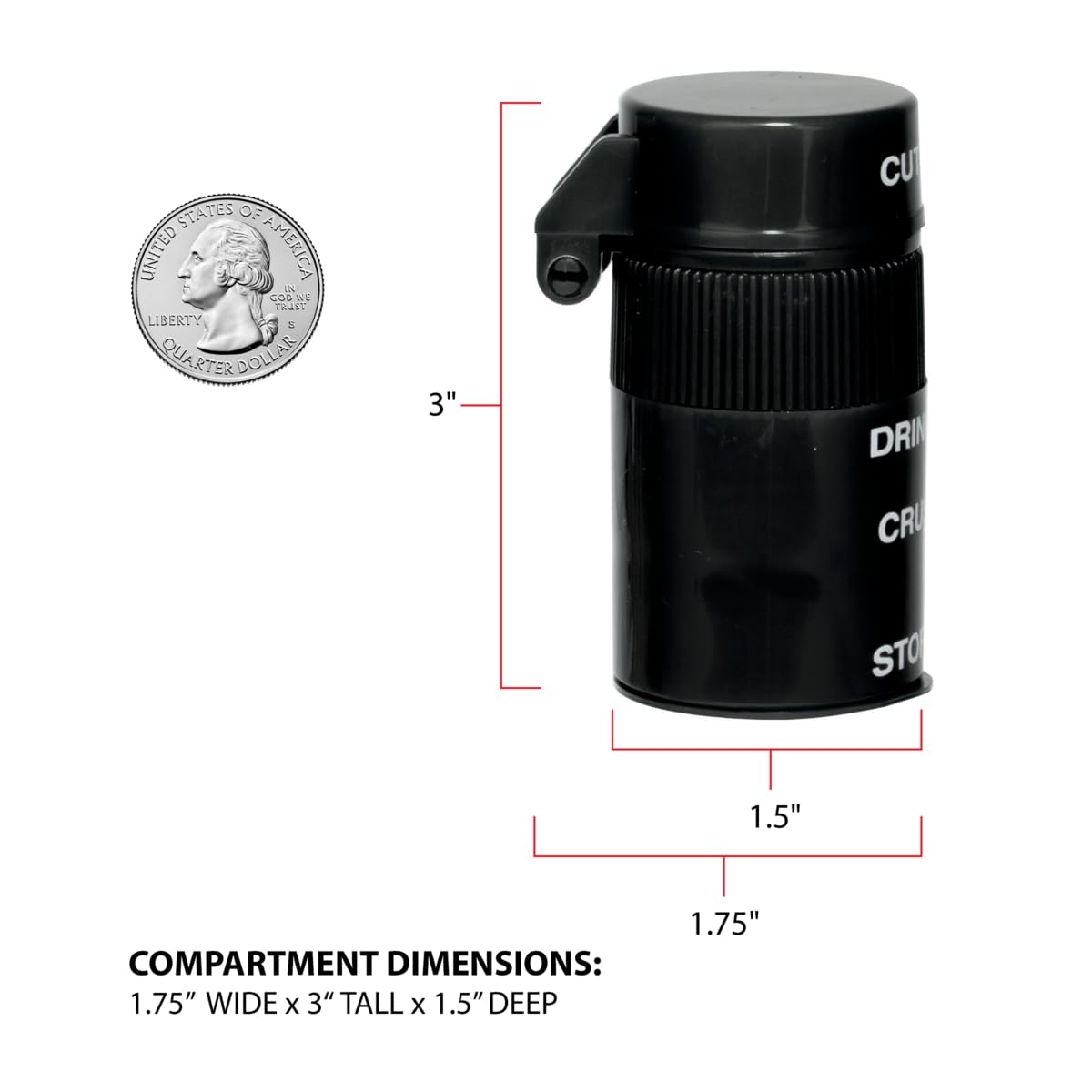 EZY DOSE 3 Compartment Pill Crusher, Cutter and Grinder, Daily Usage, Safely Cut Pills, Vitamins, Tablets, Accurate and Easy Cutting, Stainless Steel Blade, Removable Drinking Cup, Black, BPA Free
