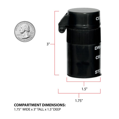 EZY DOSE 3 Compartment Pill Crusher, Cutter and Grinder, Daily Usage, Safely Cut Pills, Vitamins, Tablets, Accurate and Easy Cutting, Stainless Steel Blade, Removable Drinking Cup, Black, BPA Free