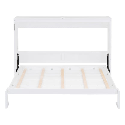 Merax Modern Farmhouse Solid Wood Murphy Bed Chest/Space Saving/Wood Slat Support/Queen,White