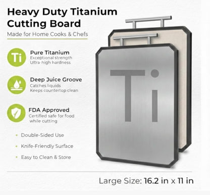 SSMR Titanium Cutting Board - 100% Pure Titanium Cutting Boards for Kitchen Double Sided Textured Food-Grade Pure Titanium Side for Chopping Meat, PP Side for Vegetables, Easy to Clean (16" x 11" in)
