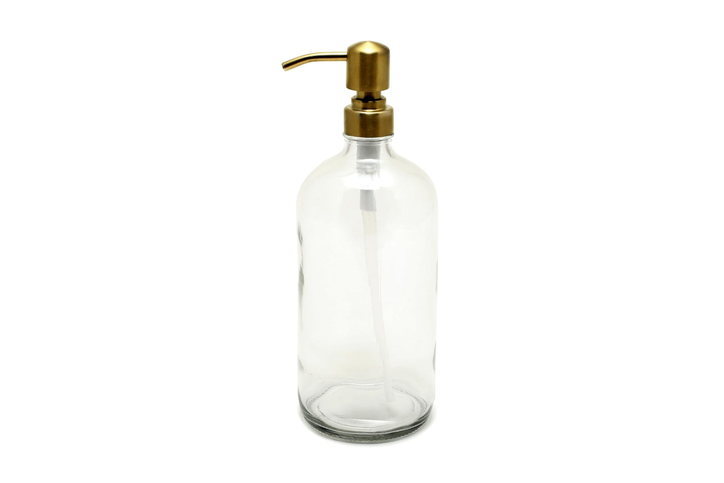 Vivaplex, 2, Large, 32 oz, Empty, Clear Glass Bottles with Stainless Steel, Yellow Gold, Lotion Pumps