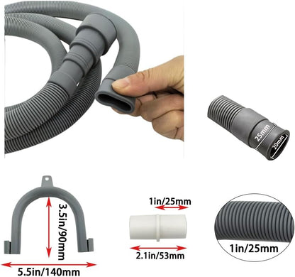 Washing Machine Drain Hose, Drain Extension Kit with White Extension, Two Hose Clamps, U-Shaped Fixed Hook (6.5FT)