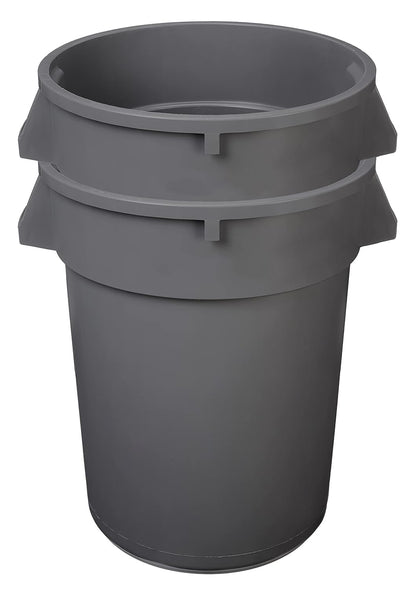 Amazon Basics Heavy Duty Sturdy Round Trash Can, 32 Gallon, Grey, Pack of 2