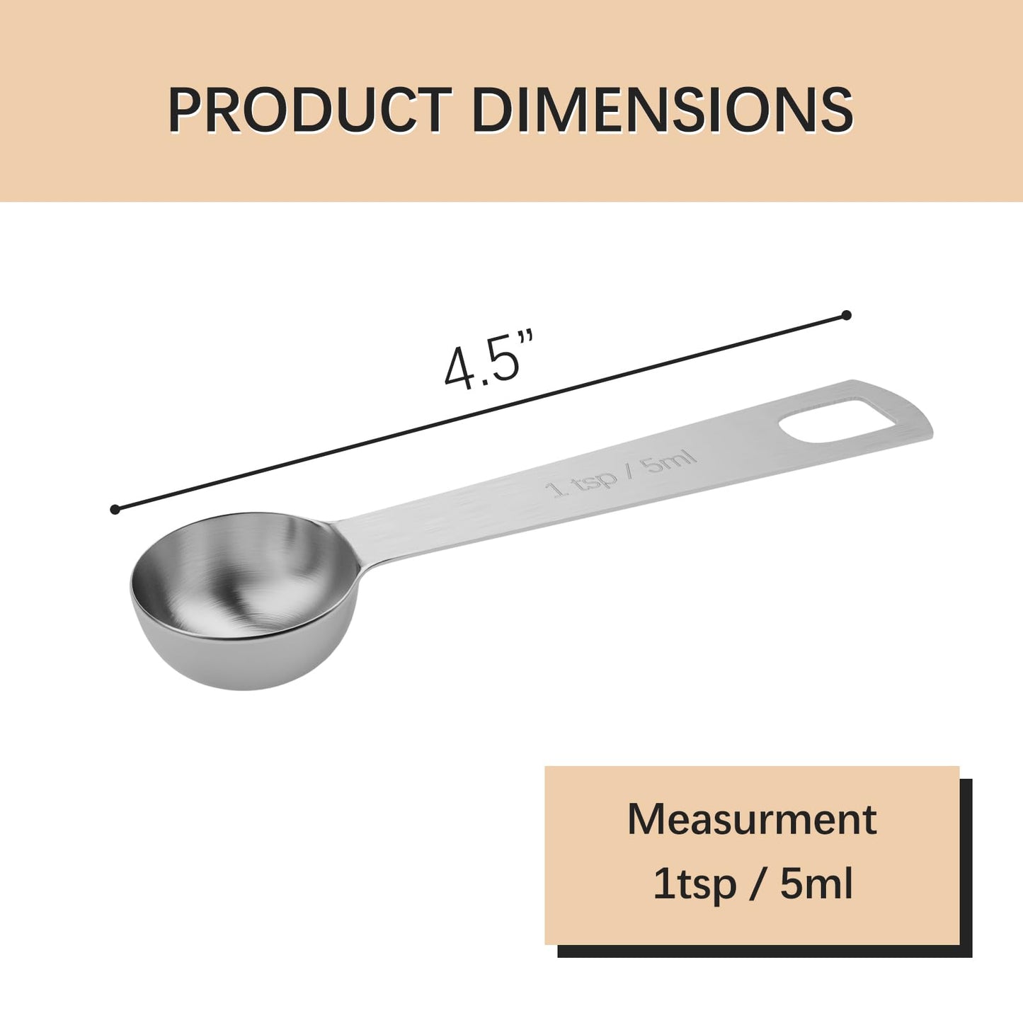BERYLER 5PCS 1tsp (1/3tbsp, 5ml) Single Measuring Spoon, Stainless Steel Individual Teaspoons Only