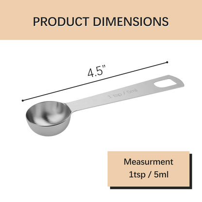 BERYLER 5PCS 1tsp (1/3tbsp, 5ml) Single Measuring Spoon, Stainless Steel Individual Teaspoons Only