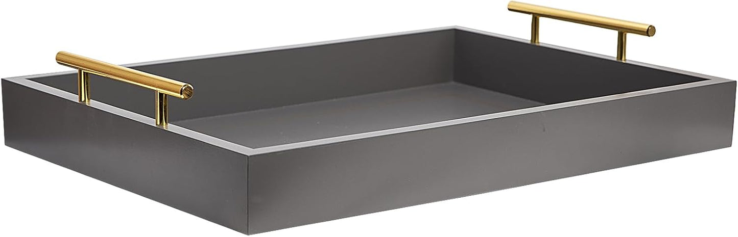 16"x12" Decorative Coffee Table Ottoman Trays Modern Wood Elegant Rectangle Glossy Shagreen Serving Trays with Gold