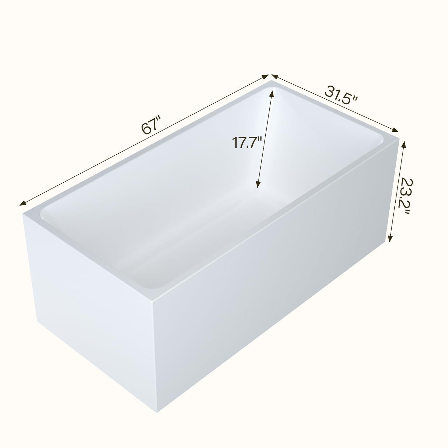 67" Acrylic Free Standing Bathtub, White Contemporary Soaking Tub with Chrome Overflow & Drain, Easy to Install Modern Bath Tub
