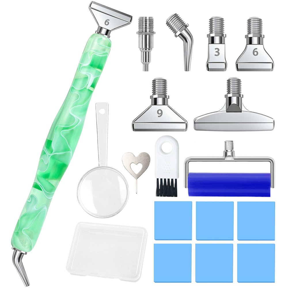RaySoar Diamond Art Pens Diamond Art Tools Painting Pen with Screw Metal Tips Multi-Placer Tool Accessories for Adults Gem Rhinestone Picker Stylus Green