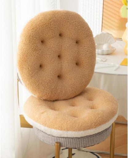 Super Soft Plush Washable Seat Cushion, Camel White Double Contrast Round Lamb Fleece for Kids Desk Chair 16 Inch