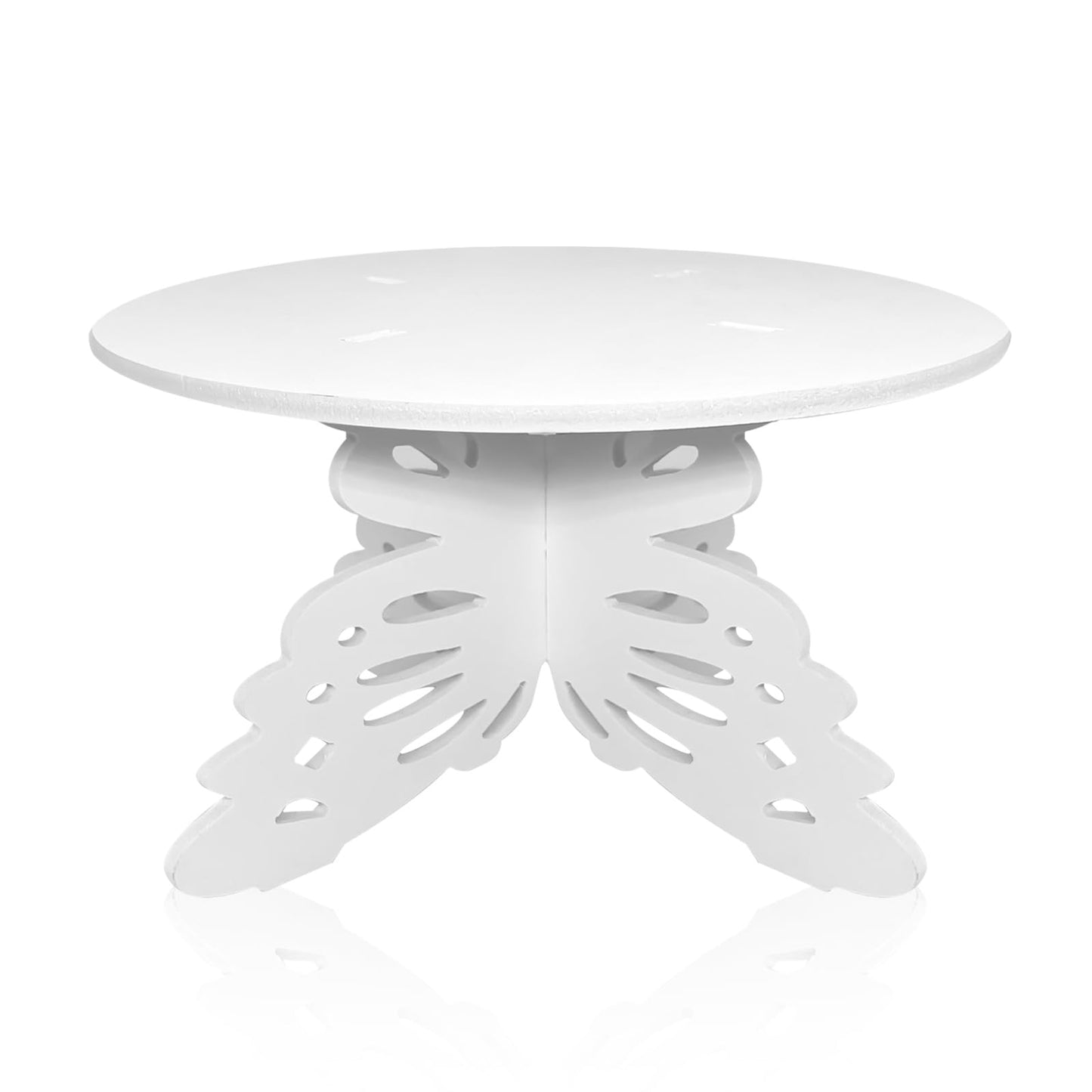 AOCEAN 12 Inch Butterfly Cake Stand, White Butterfly PVC Cake Holder for Birthday Wedding Party, Round Cake Stand for Dessert Table